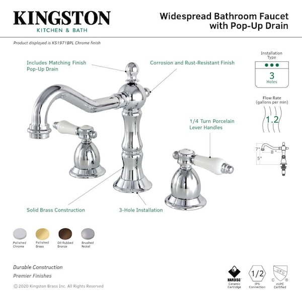 KS1972BPL 8 Widespread Bathroom Faucet, Polished Brass